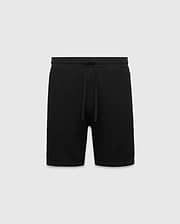 Black MENS DEVON KNIT SHORT with a relaxed fit, featuring a textured knit fabric, ribbed waistband, and drawstring closure. No visible Psycho Bunny logo.