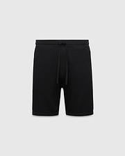 Black MENS DEVON KNIT SHORT with a relaxed fit, featuring a textured knit fabric, ribbed waistband, and drawstring closure. No visible Psycho Bunny logo.