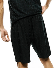 Mens Garry Jacquard Sweatshort in black, featuring a relaxed fit and an all-over tonal jacquard pattern of the iconic Psycho Bunny skull logo.