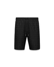 Black Mens Garry Jacquard Sweatshort with an all-over tonal bunny skull and diamond pattern, featuring a relaxed fit and drawstring waist.