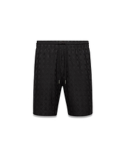 Black Mens Garry Jacquard Sweatshort with an all-over tonal bunny skull and diamond pattern, featuring a relaxed fit and drawstring waist.