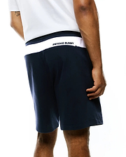Mens Gabe French Terry Sweatshort, navy, relaxed fit, soft French terry fabric, with a white back waistband featuring a bold black Psycho Bunny text logo. (4)