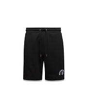 Black Mens Stevie Short in relaxed fit french terry, featuring a drawstring waist and an embroidered white and light purple Psycho Bunny skull logo on the left thigh.