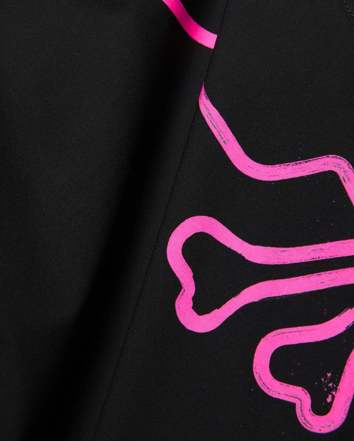 Mens Duncan Bunny Print Swim Trunk in black, featuring a bold, abstract neon pink brushstroke bunny skull print on smooth, woven fabric.