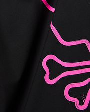 Mens Duncan Bunny Print Swim Trunk in black, featuring a bold, abstract neon pink brushstroke bunny skull print on smooth, woven fabric.