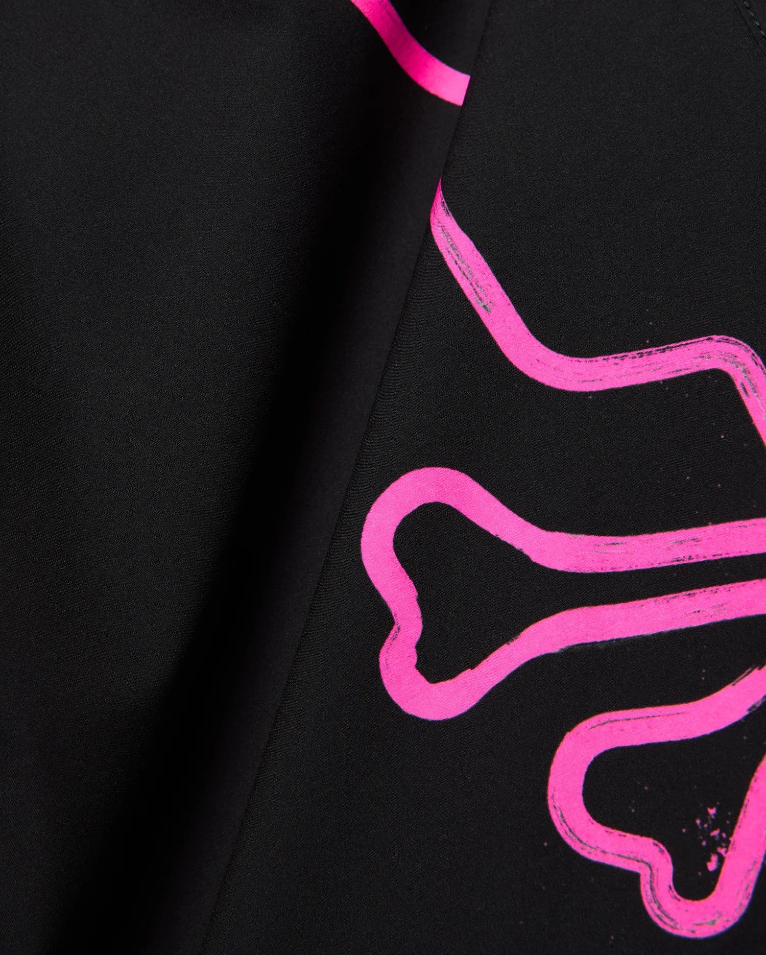 Mens Duncan Bunny Print Swim Trunk in black, featuring a bold, abstract neon pink brushstroke bunny skull print on smooth, woven fabric.