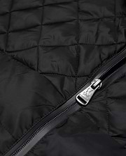 Mens Emerik Puffer Jacket in black quilted nylon, featuring a full-zip closure with a metallic Psycho Bunny skull logo embossed on the zipper pull.