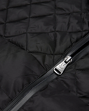 Mens Emerik Puffer Jacket in black quilted nylon, featuring a full-zip closure with a metallic Psycho Bunny skull logo embossed on the zipper pull.