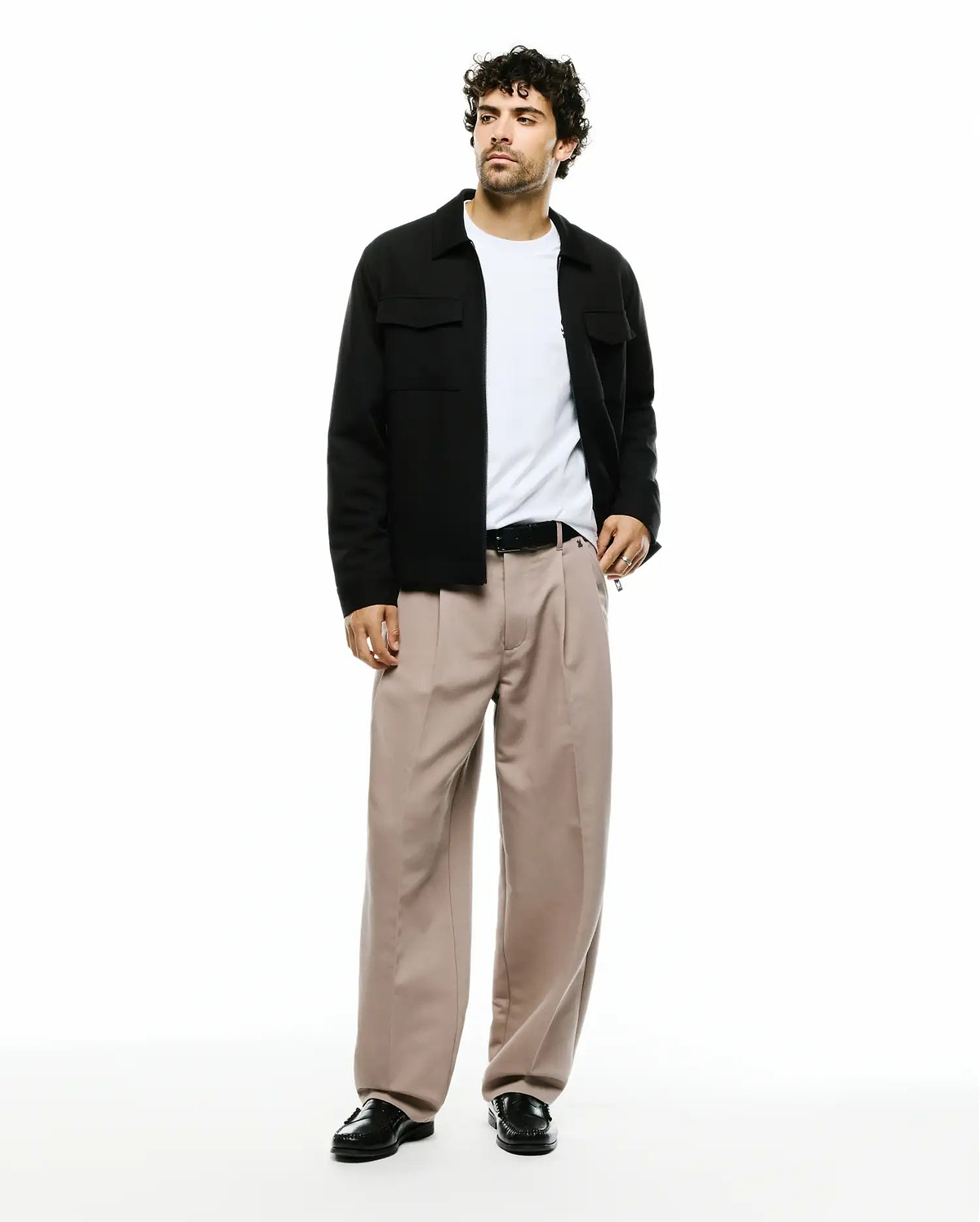 Men's Wayde Twill Overshirt: Black, relaxed fit, full-zip overshirt featuring a classic spread collar, two button-flap chest pockets, and smooth, structured twill fabric. (4)