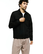 Black Wayde Twill Overshirt featuring a full zip front, point collar, two flap chest pockets, buttoned cuffs, a classic fit, and smooth twill fabric, with no visible Psycho Bunny logo. (1)