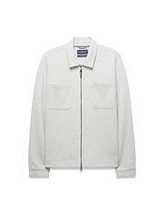 Light Grey Mens Marc Textured Overshirt with a classic fit, full zip, collared neckline, two chest patch pockets, and a small embroidered Psycho Bunny skull logo on the right pocket.
