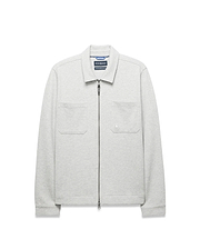 Light Grey Mens Marc Textured Overshirt with a classic fit, full zip, collared neckline, two chest patch pockets, and a small embroidered Psycho Bunny skull logo on the right pocket.