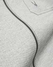 Mens Marc Textured Overshirt in light grey, featuring a subtle textured knit, dark grey full-zip, and a small embroidered Psycho Bunny skull logo on the chest pocket.