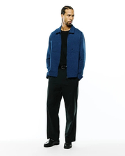 Mens Marc Textured Overshirt, a relaxed fit royal blue full-zip overshirt featuring a subtle textured fabric and a small embroidered Psycho Bunny skull logo on the left chest pocket.