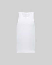 The Psycho Bunny MENS 2 PACK TANK TOP (MO1400001) features plain white sleeveless tops crafted from stretch Pima cotton, shown against a light gray background.