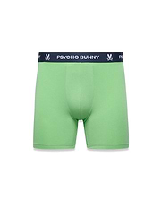 Mens 3-Pack Boxer Brief in light green, featuring a classic fit and smooth jersey knit. The navy elastic waistband displays repeated white Psycho Bunny skull logos and brand text. (7)
