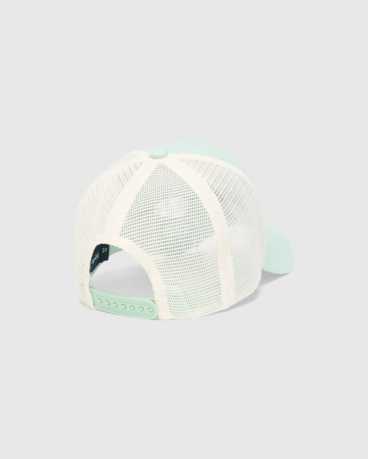 Mens Adamo Trucker Cap in mint green with a cream mesh back and an adjustable snapback closure, showcasing Psycho Bunny's refined streetwear style.