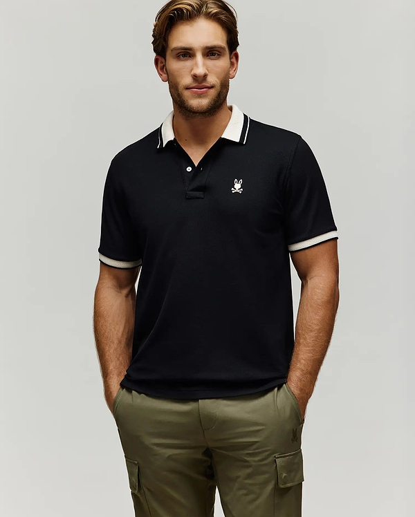 POLO EN PIQUÉ INDIGO, COL TEXTURÉ  vue 1