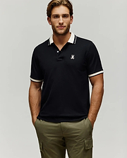 MENS INDIGO TEXTURED COLLAR PIQUE POLO view 1