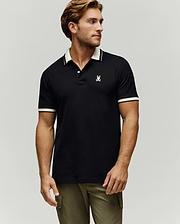 MENS INDIGO TEXTURED COLLAR PIQUE POLO view 3