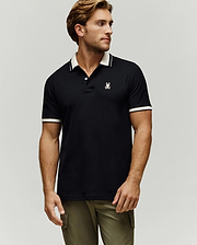MENS INDIGO TEXTURED COLLAR PIQUE POLO view 3
