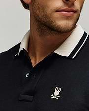 MENS INDIGO TEXTURED COLLAR PIQUE POLO view 2
