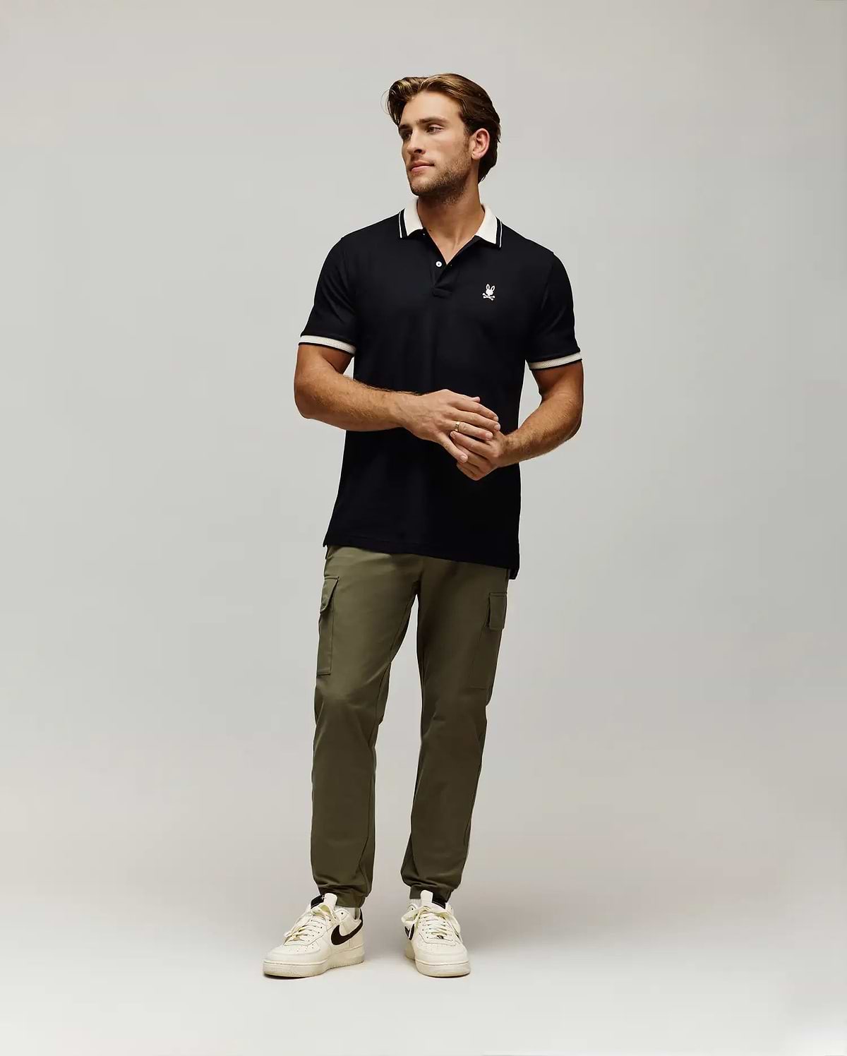 MENS INDIGO TEXTURED COLLAR PIQUE POLO view 4