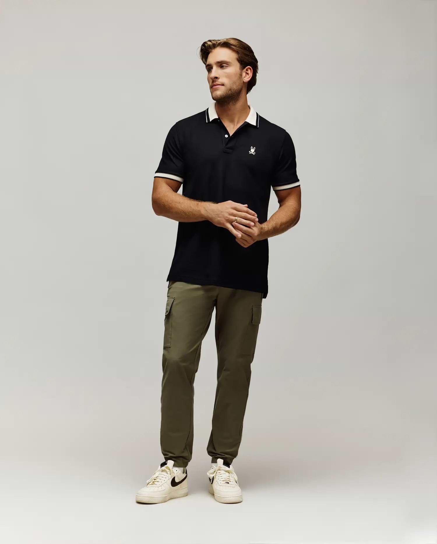 MENS INDIGO TEXTURED COLLAR PIQUE POLO view 4