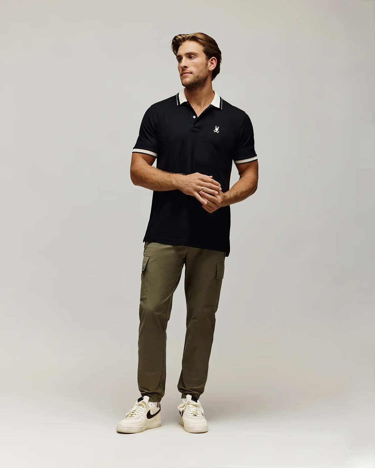 MENS INDIGO TEXTURED COLLAR PIQUE POLO view 4