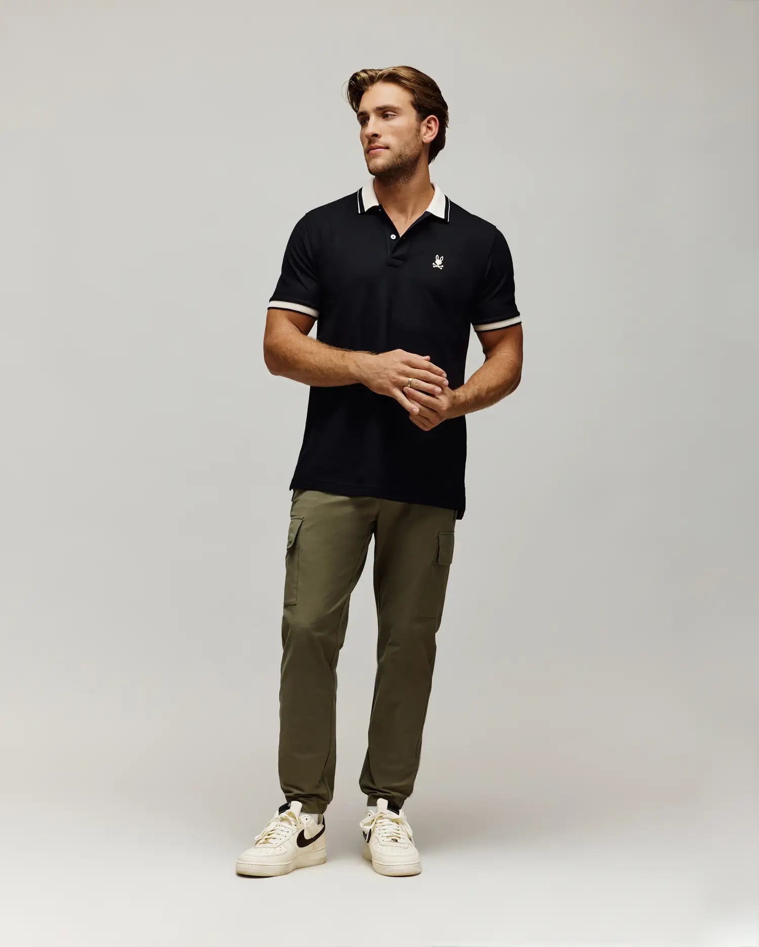 MENS INDIGO TEXTURED COLLAR PIQUE POLO view 4