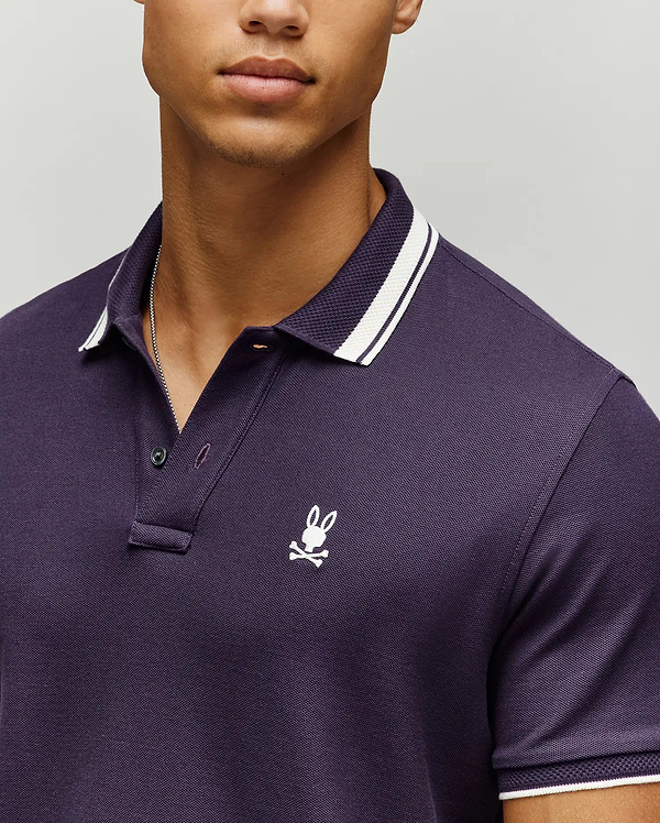 MENS INDIGO TEXTURED COLLAR PIQUE POLO view 2