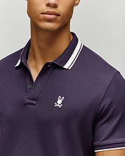 MENS INDIGO TEXTURED COLLAR PIQUE POLO view 2