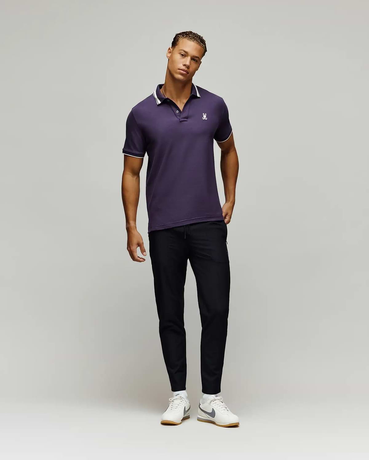 MENS INDIGO TEXTURED COLLAR PIQUE POLO view 4