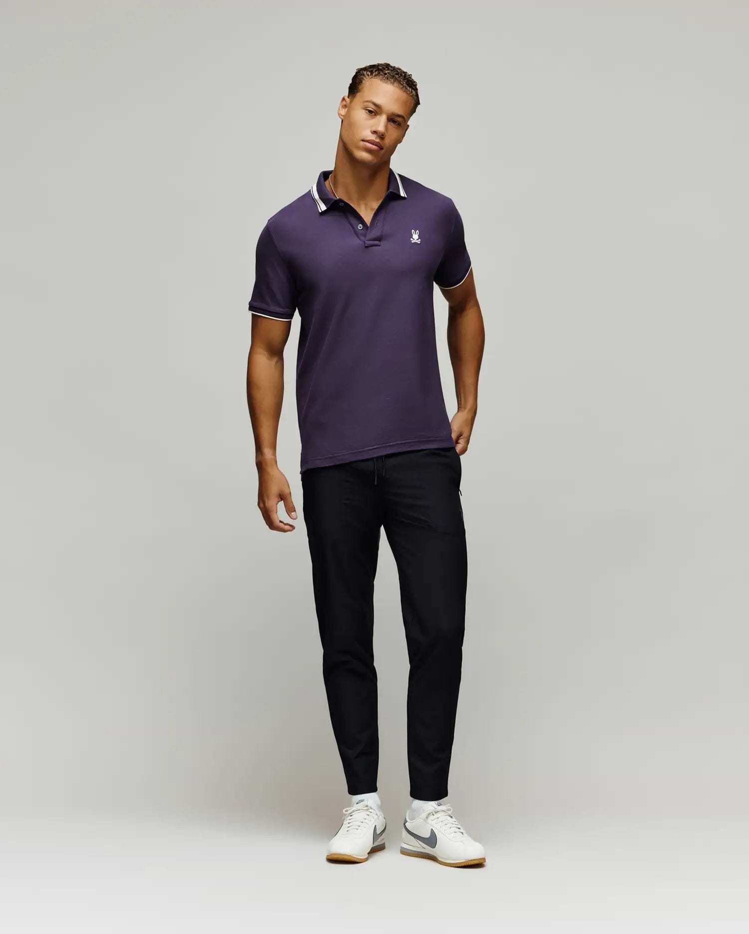 MENS INDIGO TEXTURED COLLAR PIQUE POLO view 4