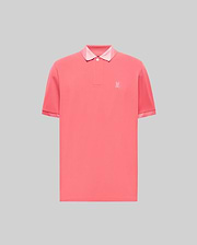 Mens Onyx Sport Polo in coral pink pique knit, classic fit, with a two-button placket, light pink ribbed collar, and tonal embroidered Psycho Bunny skull logo on the left chest. (5)