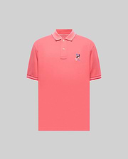 Mens Ara Pique Polo in vibrant coral pique, featuring a classic fit, ribbed collar and cuffs with white and red tipping, and a small embroidered multi-color Psycho Bunny skull logo on the left chest. (5)