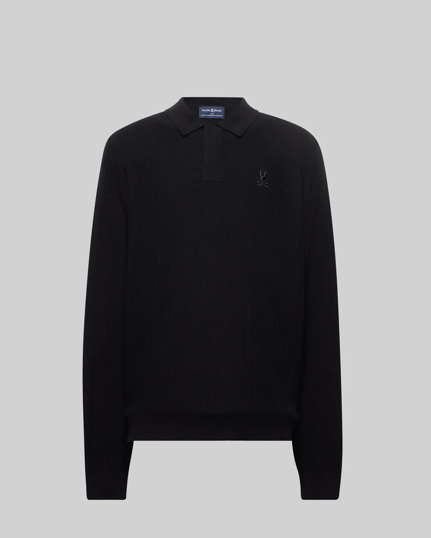 Men's Roman Long Sleeve Knit Polo in Black | Psycho Bunny