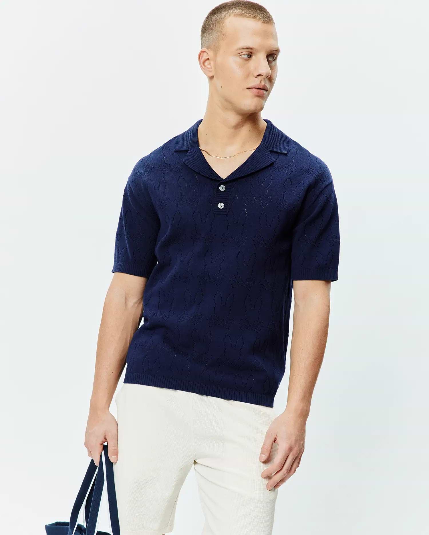 MENS HAROLD POINTELLE ALL OVER BUNNY KNIT POLO - MT0100168
