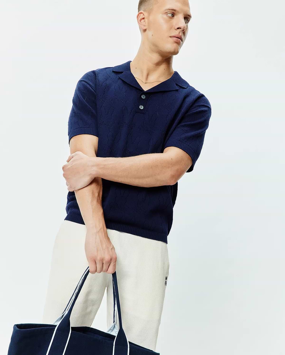 MENS HAROLD POINTELLE ALL OVER BUNNY KNIT POLO - MT0100168