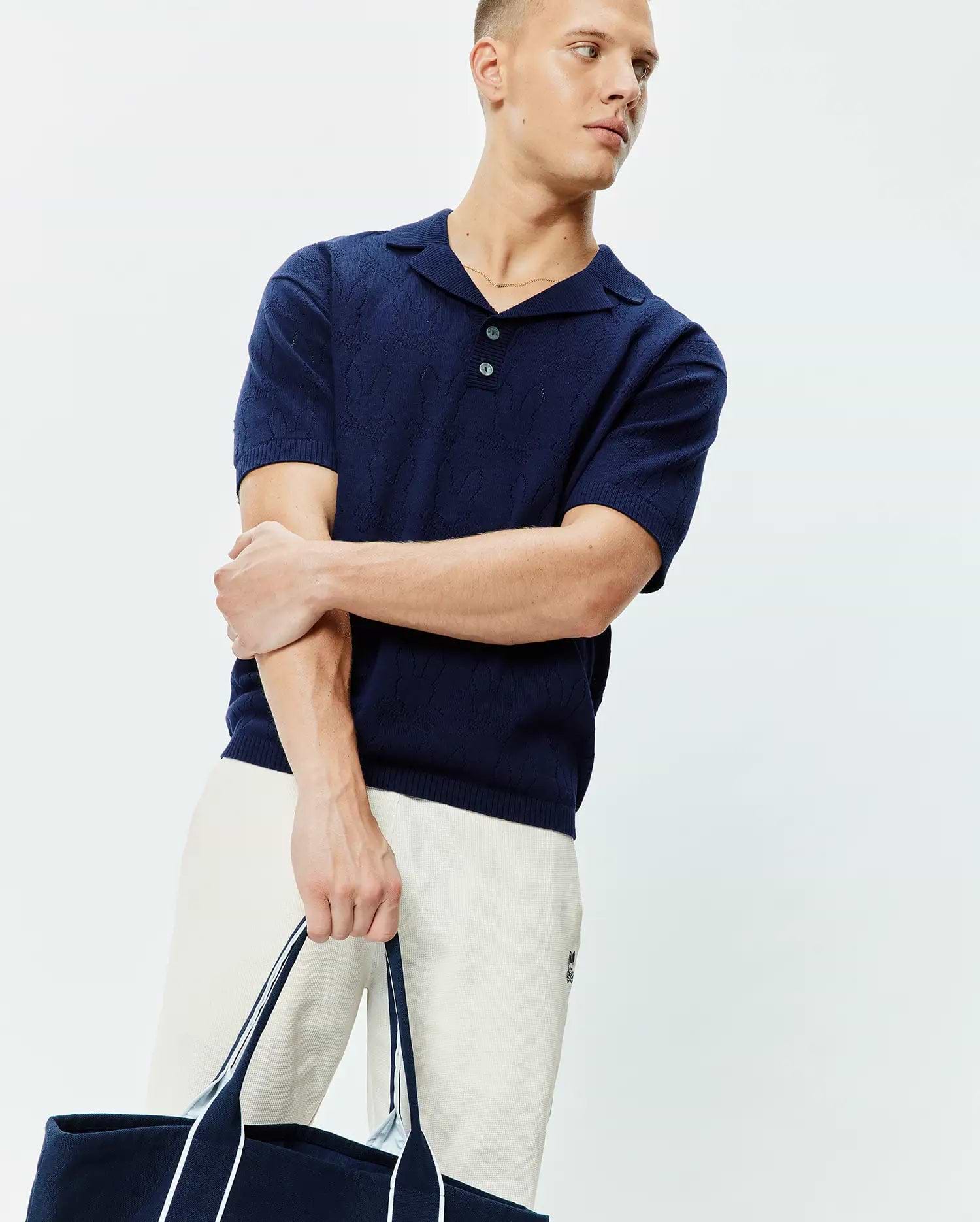 MENS HAROLD POINTELLE ALL OVER BUNNY KNIT POLO - MT0100168