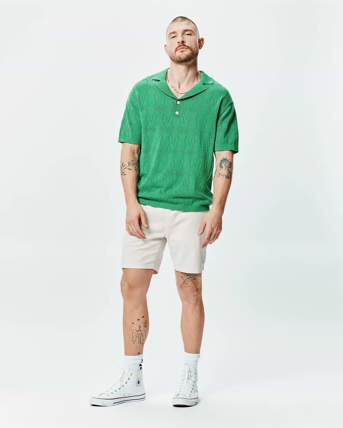 MENS HAROLD POINTELLE ALL OVER BUNNY KNIT POLO - MT0100168