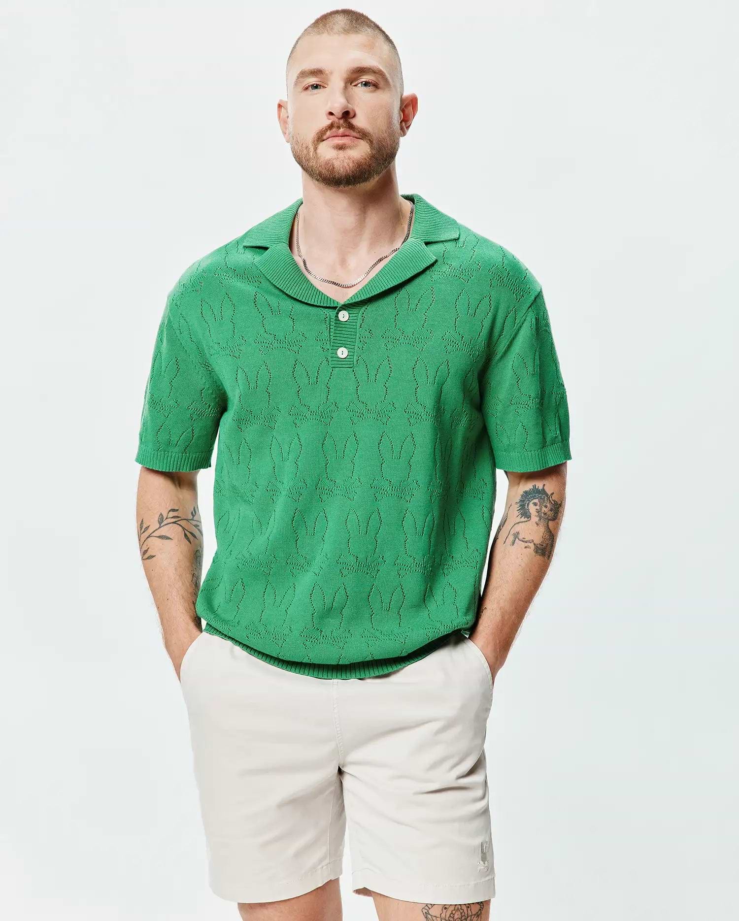 MENS HAROLD POINTELLE ALL OVER BUNNY KNIT POLO - MT0100168