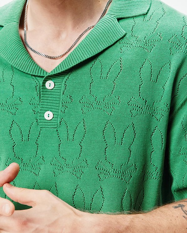 MENS HAROLD POINTELLE ALL OVER BUNNY KNIT POLO view 2