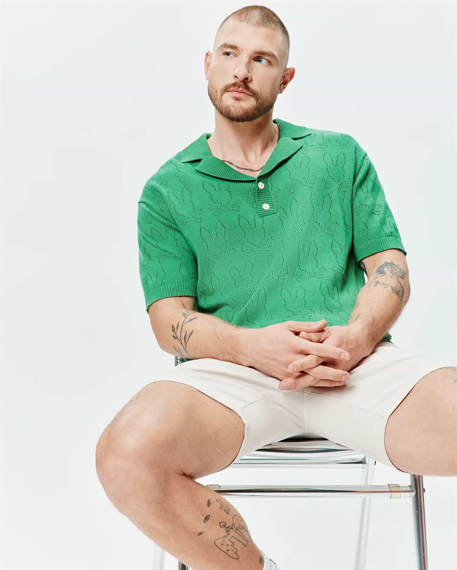 MENS HAROLD POINTELLE ALL OVER BUNNY KNIT POLO - MT0100168