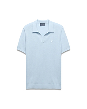 Mens Devon Bubble Stitch Knit Polo, light blue, featuring a classic fit and unique bubble stitch knit texture, with a small embroidered white Psycho Bunny skull logo on the left chest. (6)