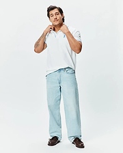 Mens Brad Pique Polo, a classic fit white pique polo with blue tipping on the collar and cuffs, featuring an embroidered blue Psycho Bunny skull logo on the left chest.