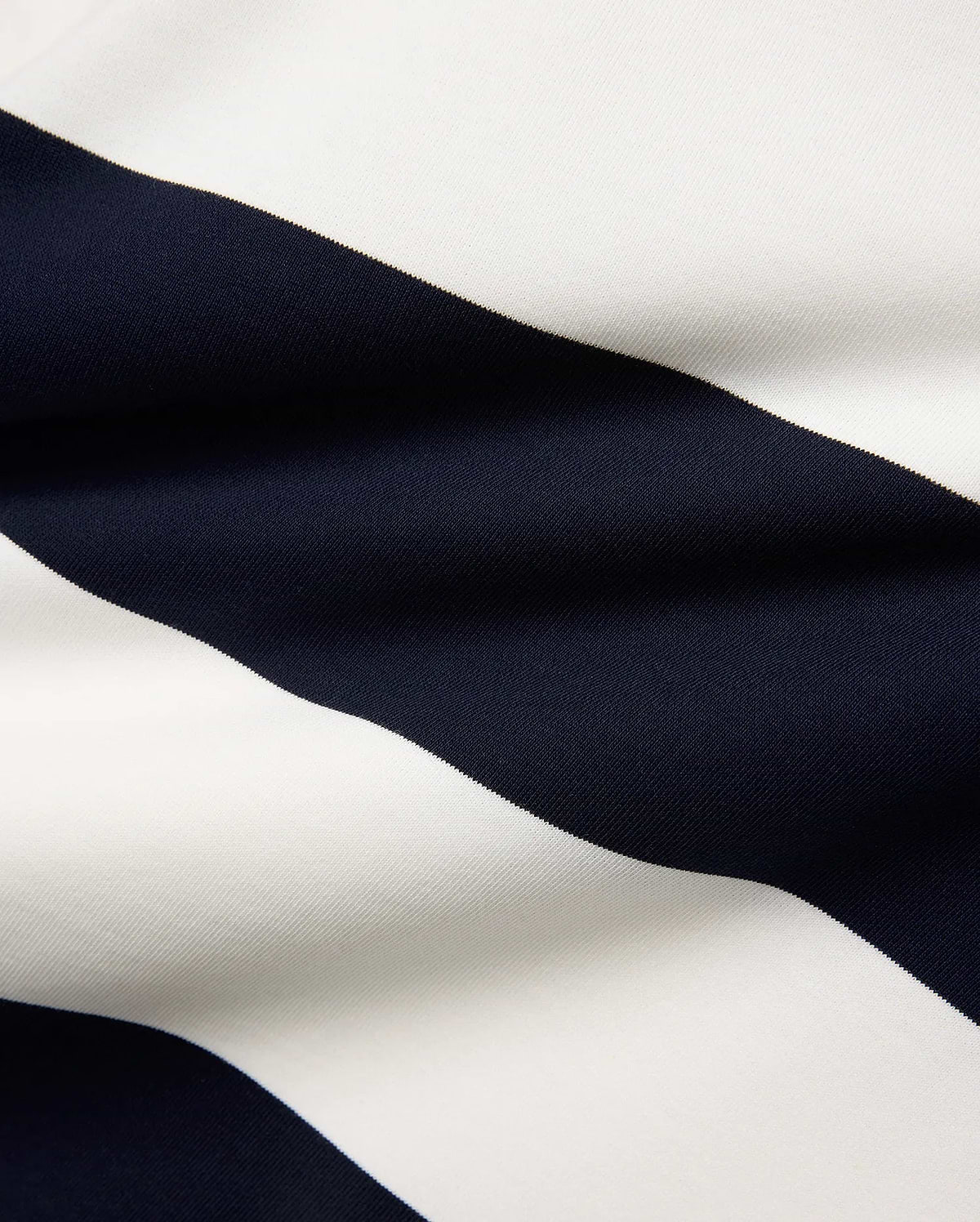 Mens Keven Ls Relaxed Fit Polo crafted from premium pique knit fabric, showcasing wide, crisp navy blue and white horizontal stripes with a distinct, refined texture.