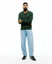 Mens Leroy Long Sleeve Knit Polo in deep forest green, featuring a classic fit, textured knit fabric, and a small white embroidered Psycho Bunny skull logo on the left chest.
