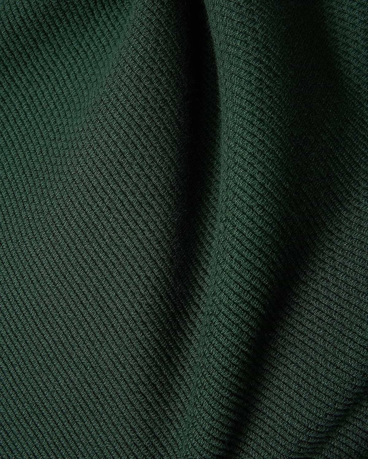 Mens Leroy Long Sleeve Knit Polo in dark green, featuring a prominent ribbed knit texture with subtle fabric folds.
