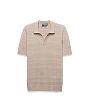 MENS DEVON BRAIDED STITCH KNIT POLO in beige, featuring a classic fit, textured braided knit fabric, spread collar, V-neck placket, and a small, embroidered tone-on-tone Psycho Bunny skull logo on the left chest.
